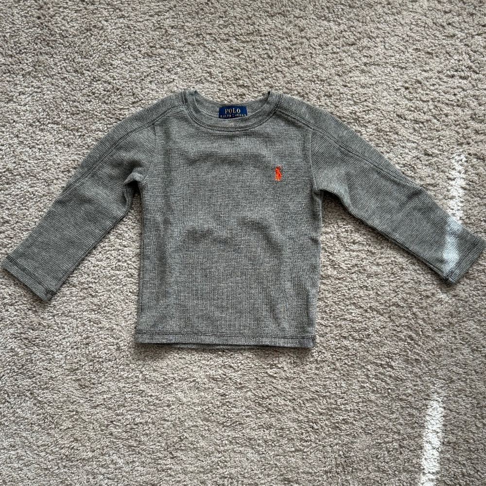 Polo Waffle Knit Long Sleeve Shirt, SIZE 2T